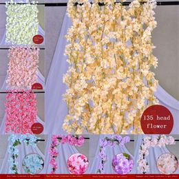 Cherry Rattan 1.8m Artificial Silk Cherry Blossom Vine Wedding Party Gardyard Arch Decoration Sakura Hanging Décor