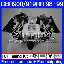 Bodys For HONDA CBR 919RR CBR 900RR CBR919RR 1998 1999 278HM.34 CBR900RR CBR 919 RR CBR900 RR CBR919 RR Black white light 98 99 Fairing kit