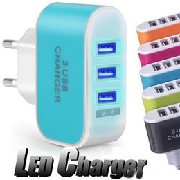US EU Plug 3 USB Wall Chargers 5V 3.1A LED Adapter Travel Convenient Power Adaptor with triple USB Ports For Cell Phone Smartphone