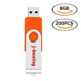 j_boxing Orange 200X 8GB USB Flash Drives Folding Flash Pen Drives Memory Stick Thumb Pen Storage for Computer Laptop Macbook LED Indicator