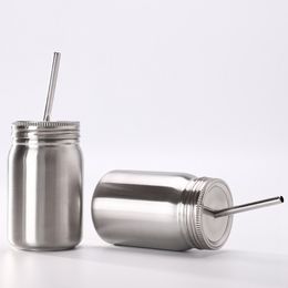 500ml Jar Double Stainless Steel Cup tumblers with Lid Straw Coffee Cups Beer Bottle Juice bottles