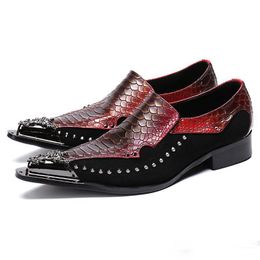 Spitzer Zeh Alligator Slip auf Mann besetzte Slipper Britische männliche Paty Prom Schuhe Kuh Wildleder Hochzeitsfeier SHO SHO