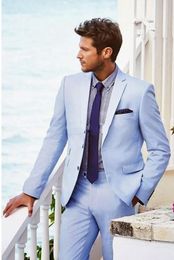 Brand New Light Blue Men Wedding Tuxedos Notch Lapel Groom Tuxedos Excellent Men Blazer 2 Piece Suit Prom/Dinner Jacket(Jacket+Pants+Tie)266