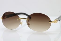 Luxury-Rimless Vintage Original Black Buffalo Horn Sunglasses T8307003 glasses women Round sunglasses Hot men Sun Glass