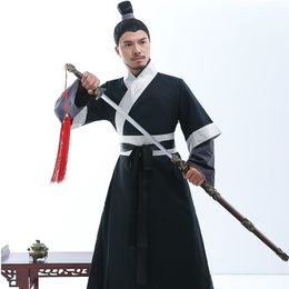 Ancient hanfu male martial arts performance apparel long robe TV film stage wear cosplay costume Han Dynasty traditional clothing