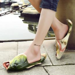 Hot Sale-pe Fish Slippers Woman Handmade Personality Fish Sandals Kids Women Bling Flip Flops Slides Fish Beach Slippers