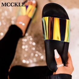 MCCKLE Summer Woman Flat Slippers Candy Colour Jelly Shoe Woman Transparent Slides Female Open Toe Flip Flops Women's Beach Shoes