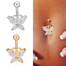 new belly button piercing Australia - New Fashion Stainless Steel Zircon Navel Ring Butterfly Belly Button Rings for Women Girls Sexy Piercing Navel Nail Body