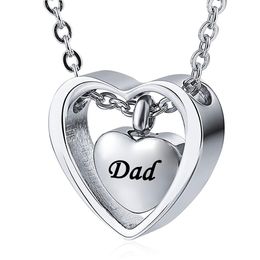 Personalized Engraving Custom Stainless Steel Double Heart silver Pendant Cremation Urn Necklace for Ashes Keepsake Memorial