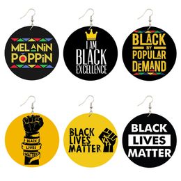 Black Lives Matter Saying Trendy Women Print Jewellery Natural Wood Drop Earrings Melanin Poppin Afro Power Fist Pattern