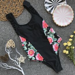 sexy one piece swimsuit push up swimwear women ruffle monokini elastic shoulder waist swimsuit bodysuit bathing suit swim wear