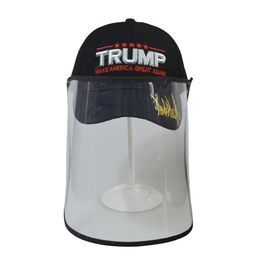 Trump Cap Mask Make America Great Again 3D Embroidery Baseball Hat Removable Outdoor Transparent Protective Hat Masks Face shield LJJA4043