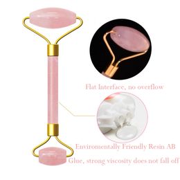 Pink Crystal Stone Jade Roller Set Face Lift Massage Roller Facial Slimming Massager Natural Quartz Stone Neck Massage Tool2842