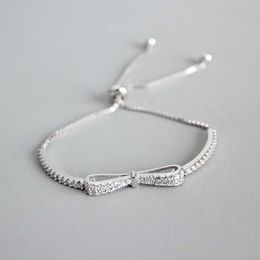 New 100% 925 Sterling Silver Bracelet Box Chain Adjustable Ball Tassel Zircon Bowknot Bracelets For Women Students