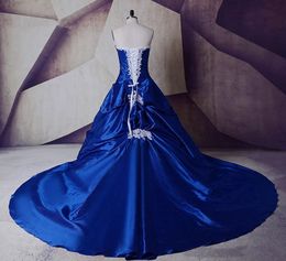 Shiny Real Image New White and Royal Blue A Line Wedding Dress 2019 Lace Taffeta Appliques Bridal Gown Beads Custom Made Crystal F243P