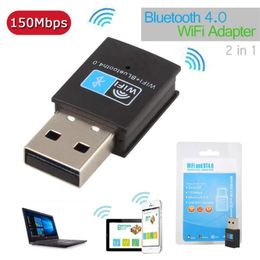 Adaptador USB Bluetooth 4.0 Dongle 150M Wireless WiFi 802.11n/g/b Network LAN Card + Bluetooth V4.0 Adapter for Desktop Laptop PC