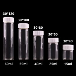 15ml 25ml 40ml 50ml 60ml Transparent Glass Bottles with White Plastic Screw Cap Tiny Jar Vials DIY Craft 24pcs