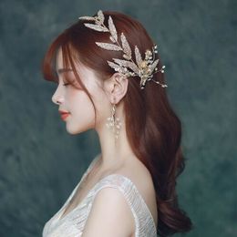 Elegant Wedding Bridal Leaf Headband Hairband Crystal Rhinestone Hair Clips Jewellery Pearls Beads Silver Gold Headpiece Ornament Korean Crowns Tiaras Headdress