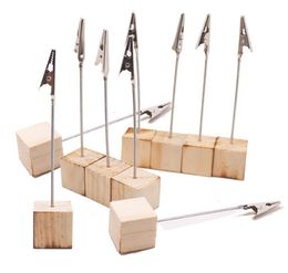 Place Card Holders with Alligator Clip Wooden Cube Base Photo Memo Clip Wood Stand Office Party Supplies SN1112