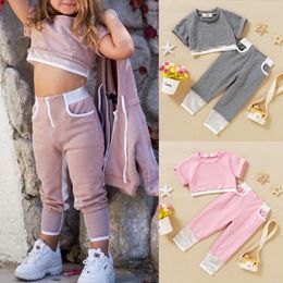 New Summer Girls Clothes Outfits Kids Clothing For Girls 2 PCS Mesh Tops Sweatshirt+Sport Trousers 1-6 Ages Toddler Girl Set D30