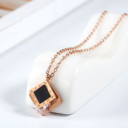 Korean Style High Quality Handmade 18 K Rose Gold Plated Crystal Pendant Necklace Stainless Steel Chain Roman Numerals Necklaces