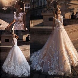 vintage wedding dresses sheer jewel neck lace appliqued corset bohemian beach garden wedding dress sweep train a line bridal gowns