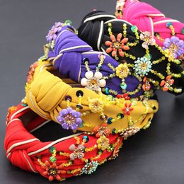 Bohemian fashion flowers wrapped personality dance headband Colourful crystal flower geometric metal versatile headband 865 T191031