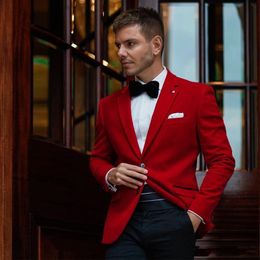 Fashion Red Groom Tuxedos Notch Lapel Groomsmen Wedding Tuxedos Excellent Men Formal Dinner Party Prom Blazer Suit(Jacket+Pants+Tie) 1120