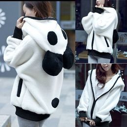 Cute Bear Ear Panda Hoodie Women Winter Warm Hooded Jacket Ladie Outerwear Fleed Jacket Women T200111