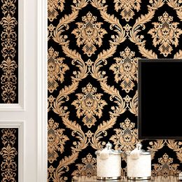 Luxury Modern Metallic 3D Damask Vinyl Wallpaper Wall Paper Bedroom Living Room Wallpapers Roll Black Red