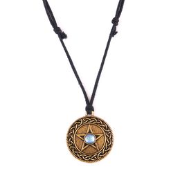 Irish Knot Pentagram Totem Pendant Crystal Pentacle Viking Adjustable Rope Necklace