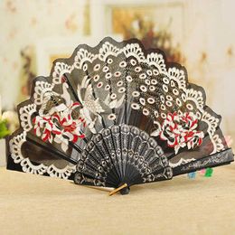 100pcs Spanish Victorian Hand Fan Floral Fabric Embroidered Peacock Tail Dance Fans Party Supplies For Gift
