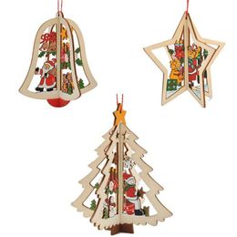 Party Supplies WS 3PCS Christmas Tree Ornament Accessories Wooden Bell Star Stereo Holiday Products