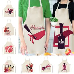 Nail Polish Printed Aprons Pink Nail Polish Sleeveless Cotton Linen Aprons Adult Child Home Kitchen Aprons