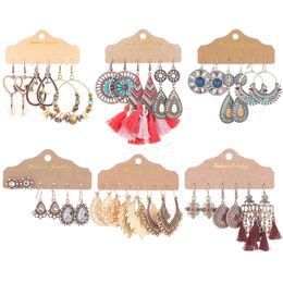 Women Bohemian Ethnic Earrings Wood beads turquoise Geometric Dangle Earrings Fashion Jewellery 3 pairs/set