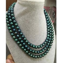 Wholesale triple strands 9-10mm tahitian peacock green pearl necklace 18 inch 19inch 20inch 14k gold clasp