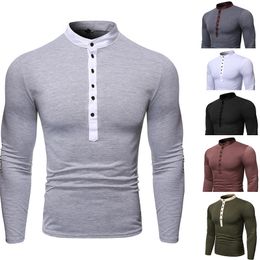 2019 Мужские футболки Мужские Хенли Кнопка рубашка с длинным рукавом стильный тонкий Fit TeeTops Повседневная футболка Мужчины Outwears Мода Дизайн одежды New