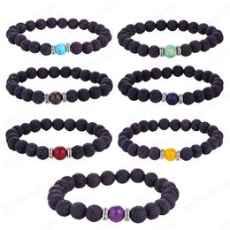 Hot 8MM Natural Lava rock beaded bracelets Essential Oil Diffuser Stone 7 Chakra charm Wrap Bangle For women Men DIY Aromatherapy Jewelry