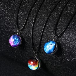Vintage Nebula Space Universe Galaxy Necklaces Women Handmade Glass Ball Choker Pendant Rope Chain Statement Necklace Jewellery