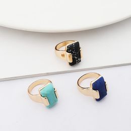 New Styles gold Plated Rectangle natural stone ring geometry black Turquoise ring for women jewelry