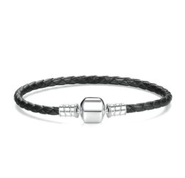 Womens 925 Sterling Silver Real Black Double Layer Leather Bracelet Fit Pan Charms Beads Jewellery Men Mens Bangle Bracelets W248