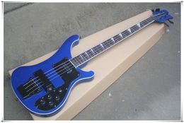 4 Strings Blue Body Electric Bass Guitar with Body Binding,Black Pickguard/ Hardware,Can be customized