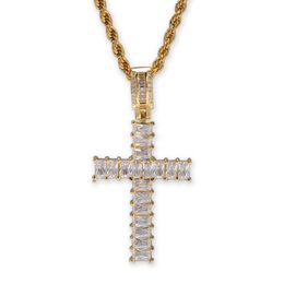 2020 New Arrival Real Gold Plated T Square Cubic Zircon Cross Pendant Necklace Personalised Full Diamond Hip Hop Jewellery Gifts for Lovers