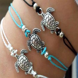 Cheap Summer Beach Turtle Charm Rope String Anklets For Women Ankle Bracelet Woman Sandals Chain Foot Jewellery