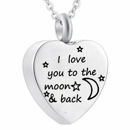 Cremation Jewellery Heart Pendant Memorial Urn Necklace Stainless Steel Funnel Filler Kit- I love you to the moon & back - 3 styles