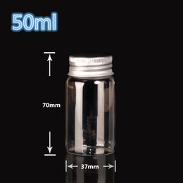 37*70mm 50ml Mini Clear Glass Bottles With Aluminium Cap Tiny Glass Vials Jars essential oil bottle 50pcs Free Shipping
