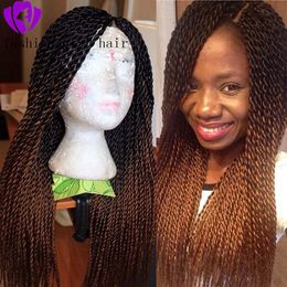 Hotselling Long Braided Ombre brown color Heat Resistant Fiber Synthetic Hair Wigs 2x Twist Braids Middle Part Made Hand For black Women