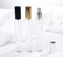 10ml Transparent Square Round Glass Spray Perfume Bottle Refillable Empty Bottle Thick Bottom Silver Black Gold Cap SN420