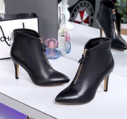 Hot Sale-white black pointed high heel ankle boots international women's designer zipper dress wedding model shoes