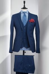 Customise Designe Blue Groom Tuxedos Groomsmen Mens Wedding Dress Excellent Man Jacket Blazer 3 Piece Suit(Jacket+Pants+Vest+Tie) 700